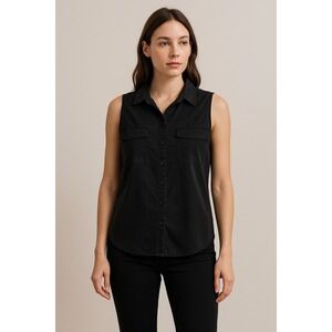 Ecothreads Black Sleeveless Collared Button Down Shirt Sz XL Lyocell Relaxed Fit